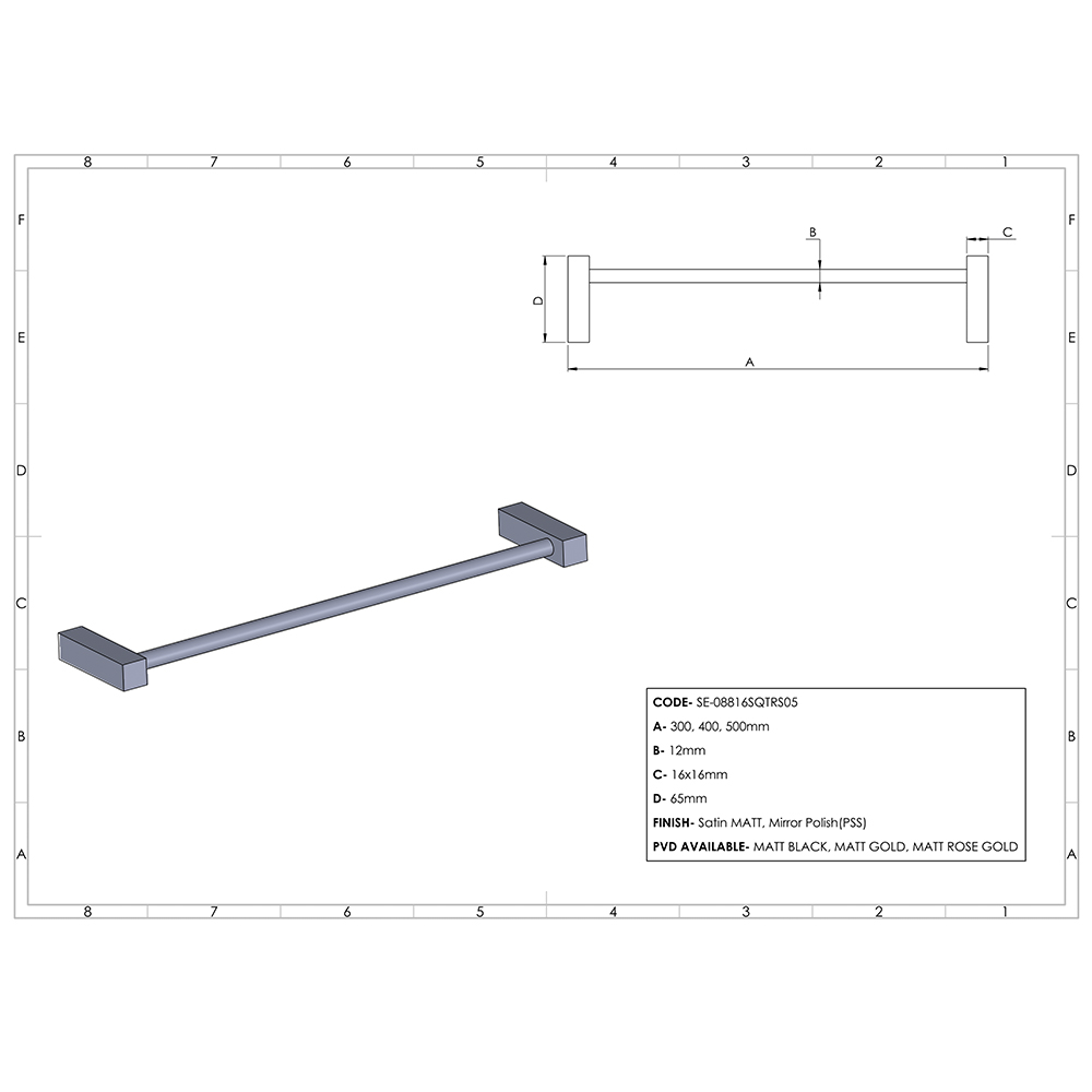 Sq Towel Rail (Single)